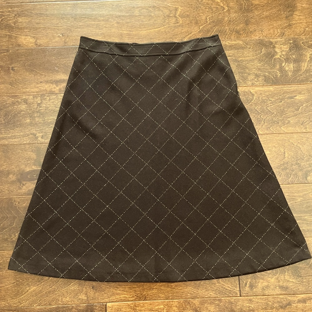 Chocolate Brown Wool Checked J Crew A Line Midi Skirt